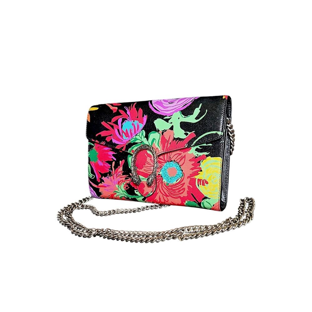 Gucci‎ Ken Scott Dionysus Floral Printed Leather Bag Black Multicolor